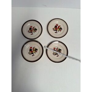 Set of 4 Vintage Metlox Poppytrail Red Rooster Bread and Butter Plates 6.5"